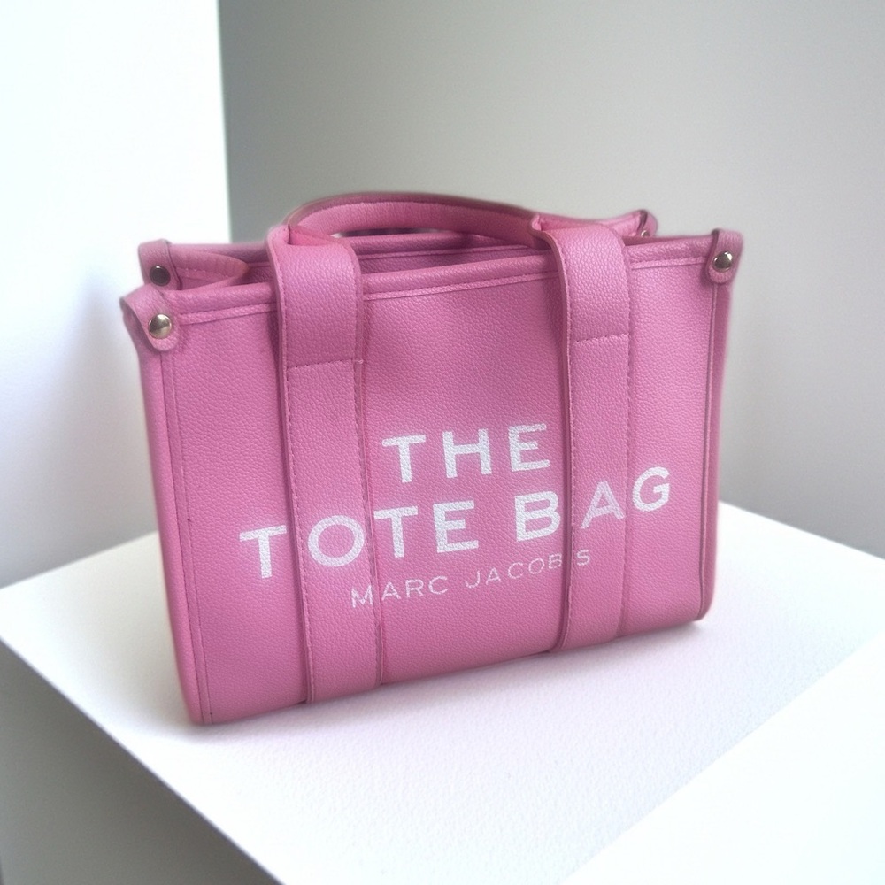 Marc Jacobs Faux Pink Leather Tote with White Lettering